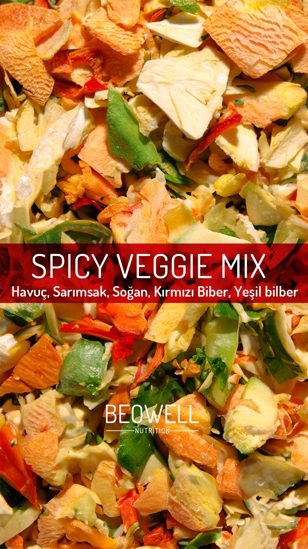 SPICY VEGGIE MIX | Havuç, Sarımsak, Soğan, Kırmızı Biber, Yeşil Biber, Kekik, Tuz |